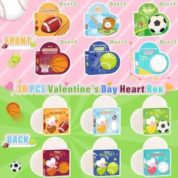FUSPWEAO Valentines Day Gifts for Kids - 30 Pack Heart Boxes with Sports Party Favors Bracelets, Kids Valentine Party Favors & Classroom Exchange Gifts