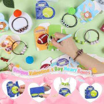 FUSPWEAO Valentines Day Gifts for Kids - 30 Pack Heart Boxes with Sports Party Favors Bracelets, Kids Valentine Party Favors & Classroom Exchange Gifts