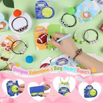 FUSPWEAO Valentines Day Gifts for Kids - 30 Pack Heart Boxes with Sports Party Favors Bracelets, Kids Valentine Party Favors & Classroom Exchange Gifts