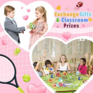 FUSPWEAO Valentines Day Gifts for Kids - 30 Pack Heart Boxes with Sports Party Favors Bracelets, Kids Valentine Party Favors & Classroom Exchange Gifts