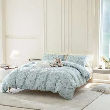 Floral King Duvet Cover, 100% Cotton 3 Pieces Floral Bedding Set King, Garden Style Blue Flower Pattern King Floral Duvet Cover, with Zipper Closure, Luxury Soft Breathable Comfy (Floral, King)