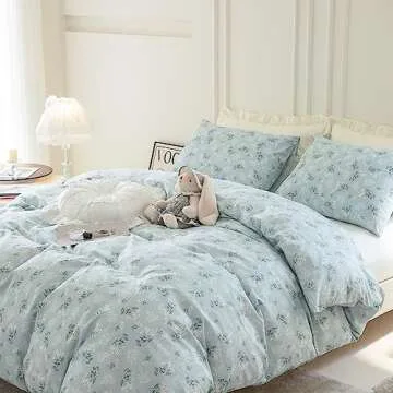 Floral King Duvet Cover, 100% Cotton 3 Pieces Floral Bedding Set King, Garden Style Blue Flower Pattern King Floral Duvet Cover, with Zipper Closure, Luxury Soft Breathable Comfy (Floral, King)