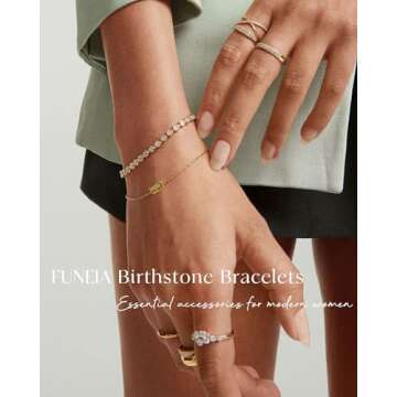 FUNEIA Birthstone Gold Bracelets for Women Non Tarnish Trendy Dainty 14K Gold Plated Bracelet Stack ...