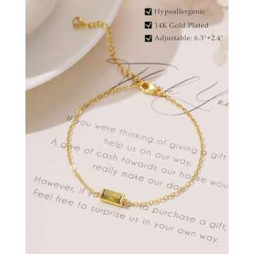 FUNEIA Birthstone Gold Bracelets for Women Non Tarnish Trendy Dainty 14K Gold Plated Bracelet Stack Stackable Blue Green May Emerald Friendship Bracelets Jewelry Gifts for Mom Best Friend