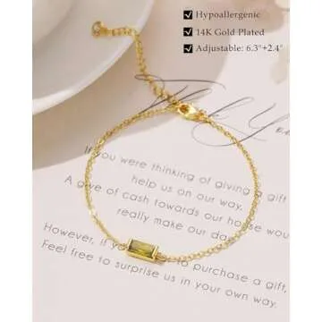 FUNEIA Dainty Birthstone Bracelet - 14K Gold Plated Elegance