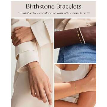 FUNEIA Birthstone Gold Bracelets for Women Non Tarnish Trendy Dainty 14K Gold Plated Bracelet Stack Stackable Blue Green May Emerald Friendship Bracelets Jewelry Gifts for Mom Best Friend