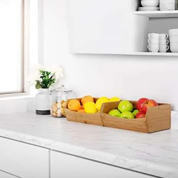 Seville Classics Bamboo Premium Organizer Storage Bins for Kitchen Silverware, Pantry, Closet, Office Desk, Pens, Utensils, Makeup, K Cup, Bamboo, Stackable Bin Set (2 Piece)