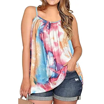 Stylish Plus Size Bohemian Tank Tops for Women - Tie Dye Red (2X)