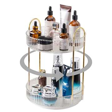 INVSSENE 360° Rotating Makeup Organizer, Bathroom Make Up Spinning Holder Rack, Large Capacity Cosm...
