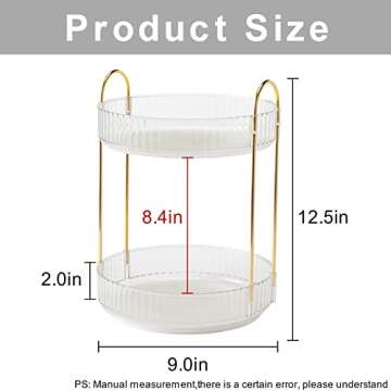 INVSSENE 360° Rotating Makeup Organizer, Bathroom Make Up Spinning Holder Rack, Large Capacity Cosmetics Storage Vanity Shelf Countertop, Fits Cosmetics, Perfume, Skincare(2 Tiers, Clear)