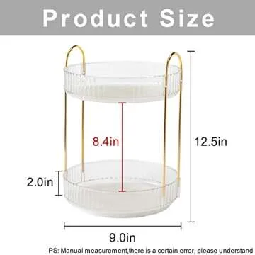 INVSSENE 360° Rotating Makeup Organizer, Bathroom Make Up Spinning Holder Rack, Large Capacity Cosmetics Storage Vanity Shelf Countertop, Fits Cosmetics, Perfume, Skincare(2 Tiers, Clear)