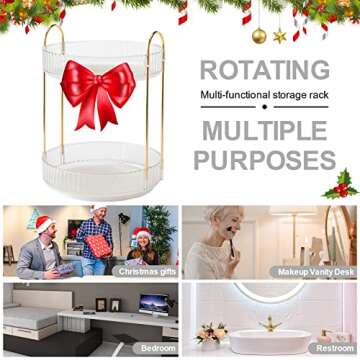 INVSSENE 360° Rotating Makeup Organizer, Bathroom Make Up Spinning Holder Rack, Large Capacity Cosmetics Storage Vanity Shelf Countertop, Fits Cosmetics, Perfume, Skincare(2 Tiers, Clear)