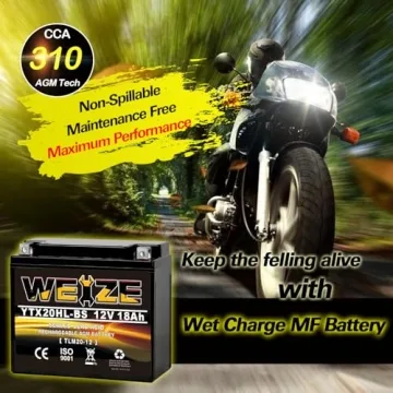 YTX20HL-BS Sealed AGM Maintenance Free Motorcycle Battery, 12 Volt 18 AH, 300 CCA Scooter Battery