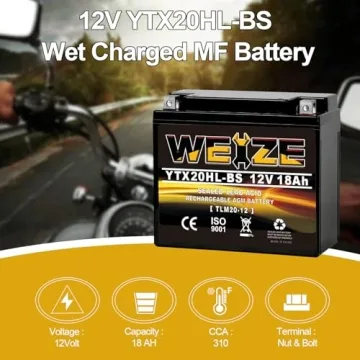 YTX20HL-BS Sealed AGM Maintenance Free Motorcycle Battery, 12 Volt 18 AH, 300 CCA Scooter Battery