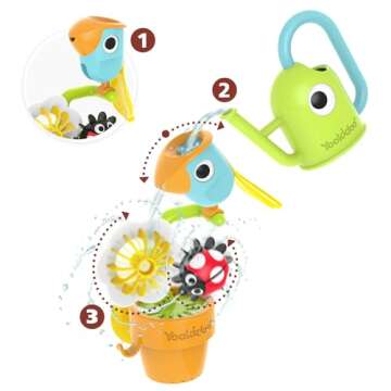 Yookidoo Watering Can Baby Bath Toy (Ages 1-3) Spinning Lady Bug & Tipping Bird Toy with 3 Moving Pi...