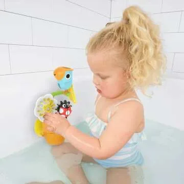 Yookidoo Watering Can Baby Bath Toy (Ages 1-3) Spinning Lady Bug & Tipping Bird Toy with 3 Moving Pieces (Mold Free) - Attaches to Tub Wall for Easy Toy Holder and Storage - for Toddler Bath Time