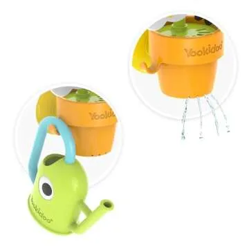 Yookidoo Watering Can Baby Bath Toy (Ages 1-3) Spinning Lady Bug & Tipping Bird Toy with 3 Moving Pieces (Mold Free) - Attaches to Tub Wall for Easy Toy Holder and Storage - for Toddler Bath Time