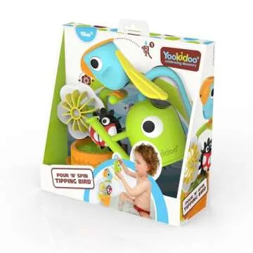 Yookidoo Watering Can Baby Bath Toy (Ages 1-3) Spinning Lady Bug & Tipping Bird Toy with 3 Moving Pieces (Mold Free) - Attaches to Tub Wall for Easy Toy Holder and Storage - for Toddler Bath Time