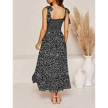 R.Vivimos Women's Summer Straps Cotton Irregular Polka Dot Ruffles Midi Dress (Small, Black)