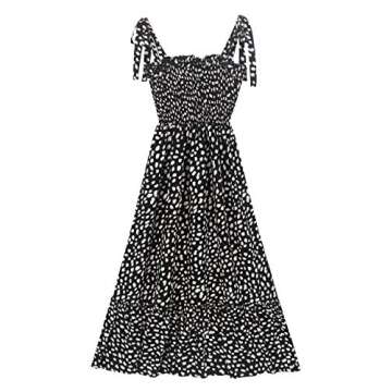 R.Vivimos Women's Summer Straps Cotton Irregular Polka Dot Ruffles Midi Dress (Small, Black)