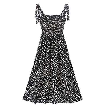 R.Vivimos Women's Summer Straps Cotton Irregular Polka Dot Ruffles Midi Dress (Small, Black)