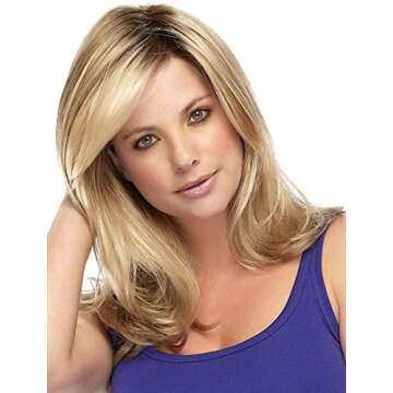 Kalyss Ladies Ombre Blonde Dark Brown Roots Long Curly Wavy Heat Resistant Synthetic Hair Wig for Wo...