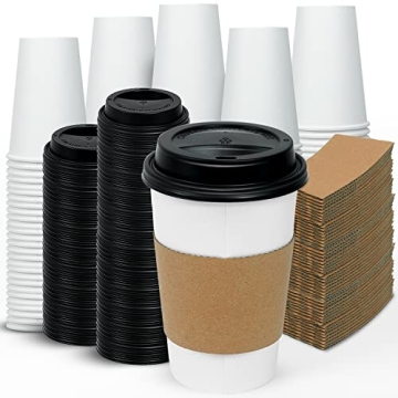 Ginkgo 100 Pack Disposable Coffee Cups - Perfect for Hot Drinks, Tea and More