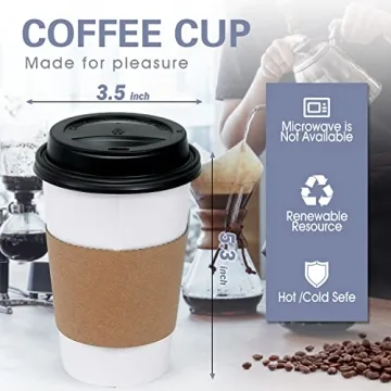 Ginkgo 16 oz Disposable Coffee Cups with Lids and Sleeves