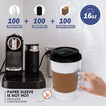 Ginkgo 16 oz Disposable Coffee Cups with Lids and Sleeves