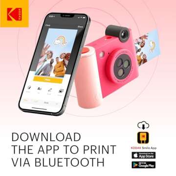 KODAK Smile+ 2-in-1 Digital Instant Print Camera & Wireless Bluetooth Photo Printer - 10MP, Special-Effect Rotating Lens, Zink 2x3” Sticky-Back Photos, Print via Fun App from Smart Devices - Fuchsia