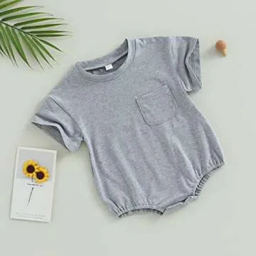 AEEMCEM Baby Boy Girl Oversized T-Shirt Romper Bubble Onesie Solid Color Short Sleeve Pocket Bodysuit Top Summer Clothes (A-Light Grey, 0-6 Months)
