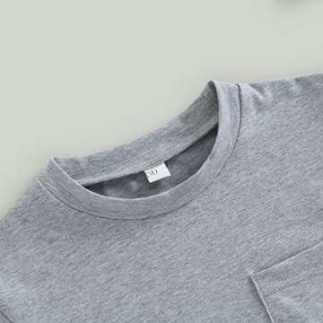 AEEMCEM Baby Boy Girl Oversized T-Shirt Romper Bubble Onesie Solid Color Short Sleeve Pocket Bodysuit Top Summer Clothes (A-Light Grey, 0-6 Months)