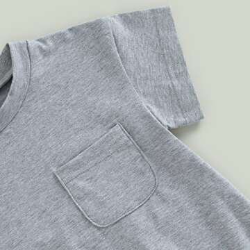 AEEMCEM Baby Boy Girl Oversized T-Shirt Romper Bubble Onesie Solid Color Short Sleeve Pocket Bodysuit Top Summer Clothes (A-Light Grey, 0-6 Months)