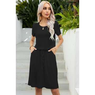 levaca Womens 2024 Summer Spring Drawstring Tie Waist Modest Work Business Casual Office Ladies Midi...