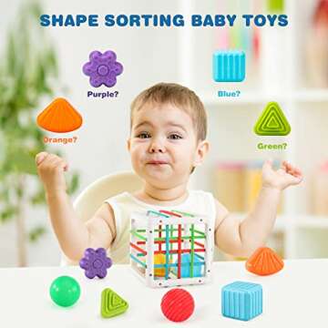 Toddler Toys for 1 2 3 Year Old Boys Girls,Baby Sorter Toys Colorful Cube with 8 Pcs Multi Sensory Shape,Learning Toys for Toddler Age 2-4,Montessori Toys for 1 2 Year Old,Gifts for 2 3 4 Year Old