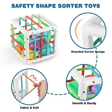 Toddler Toys for 1 2 3 Year Old Boys Girls,Baby Sorter Toys Colorful Cube with 8 Pcs Multi Sensory Shape,Learning Toys for Toddler Age 2-4,Montessori Toys for 1 2 Year Old,Gifts for 2 3 4 Year Old