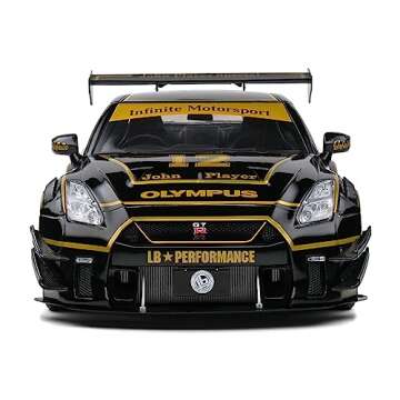 2022 GT-R (R35) RHD (Right Hand Drive) Liberty Walk Type 2" Body Kit #12 Black John Player Special Competition Series 1/18 Diecast Model Car by Solido S1805806