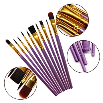 10-Piece Paint Brush Set for Kids and Beginners in Purple