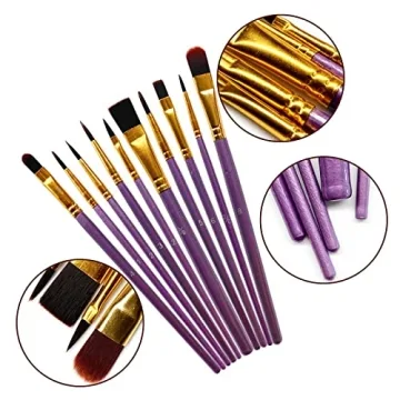 10-Piece Paint Brush Set for Kids and Beginners in Purple