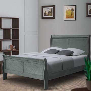 Benjara Sleigh Design Wooden Full Size Headboard & Footboard