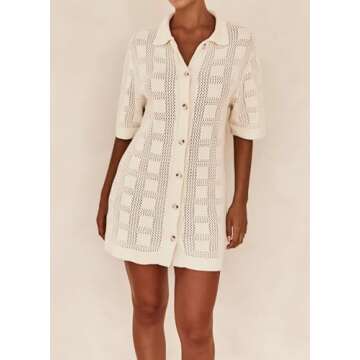 EZAPINE Crochet Knit Mini Dress for Summer Beach Wear