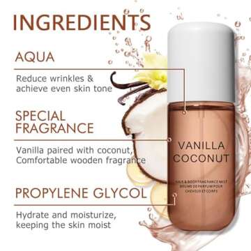 Heniqut Vanilla Coconut Perfume, Vanilla Skin, Vanilla Hair & Body Perfume Spray, Vanilla Perfume, Vanilla Skin Perfume, Vanilla Perfume for Women, Body & Hair Fragrance Mist (Vanilla)