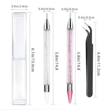 2PCS Rhinestone Picker Tool, Rhinestone Picker Dotting Pen, Dual-end Rhinestones Pickup Tool for Nail Gems, Wax Pencil for Rhinestones with 1 Tweezer for Nail Gems Stones Crystals DIY Nail Art