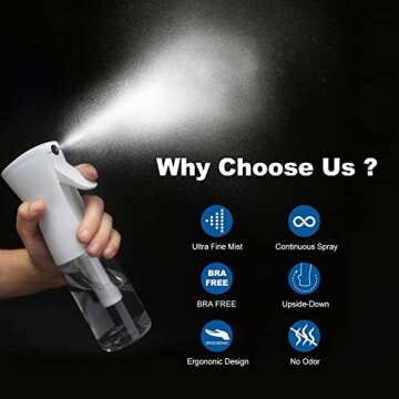 YUNFOOK Continuous Spray Bottle for Hair - 2 Pack 10.1oz/300ml Empty Ultra Fine Water Mist Sprayer for Hairstyling, Salons, Cleaning, Plants, Misting & Skin Care