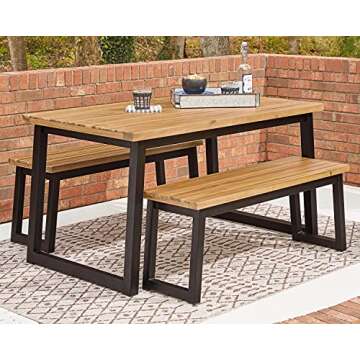 Signature Design by Ashley Town Wood Outdoor 3-Piece Patio Counter Table Set with 2 Benches, Brown &...