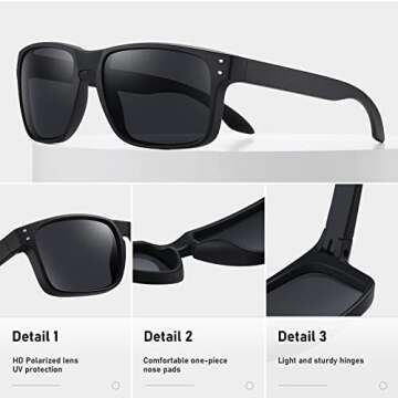 Glapeame Polarized Sunglasses Men Womens - Retro Square Sun Glasses for Fishing Running Driving UV Protection (Black)
