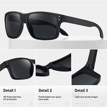 Glapeame Polarized Sunglasses Men Womens - Retro Square Sun Glasses for Fishing Running Driving UV Protection (Black)
