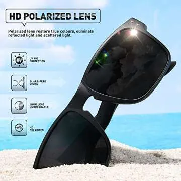 Glapeame Polarized Sunglasses Men Womens - Retro Square Sun Glasses for Fishing Running Driving UV Protection (Black)