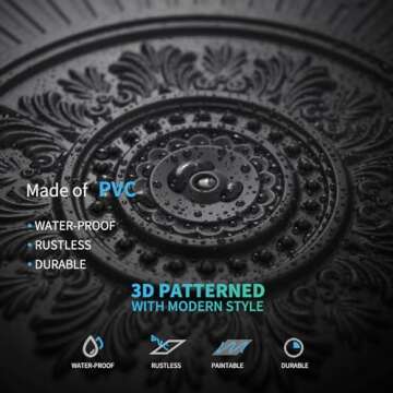 Art3d 12-Pack Drop Ceiling Tiles 2x2 FT, Decorative Easy Install PVC Ceiling Panels for Interior Kitchen Bathroom Basement, 24x24 Inch, Black