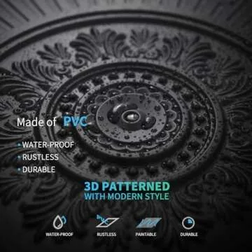 Art3d 12-Pack Drop Ceiling Tiles 2x2 FT, Decorative Easy Install PVC Ceiling Panels for Interior Kitchen Bathroom Basement, 24x24 Inch, Black